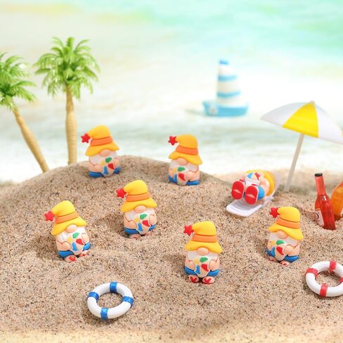 50 Pcs Mini Summer Gnomes Figures Beach Miniature Figurines Decors Tiny Summer Party Statues Gifts Small Gnomes to Hide Party Favors Supplies Office Home Decoration in Kuwait