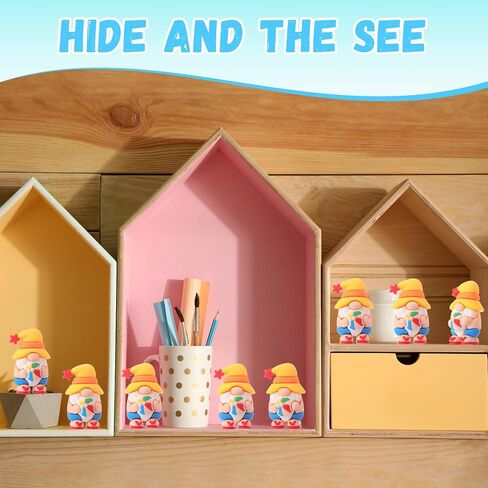 50 Pcs Mini Summer Gnomes Figures Beach Miniature Figurines Decors Tiny Summer Party Statues Gifts Small Gnomes to Hide Party Favors Supplies Office Home Decoration in Kuwait