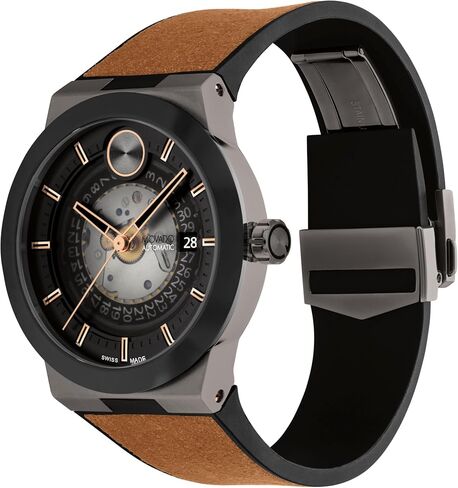 Movado Bold Fusion Fusion Watch Luxury Automatic Watch - الحركة السويسرية لتوليد الذات ، حزام المطاط النسيج ، مقاومة الماء 50 مترًا (5ATM) - ساعة كلاسيكية - هدية له - 43.5 ملم in Kuwait