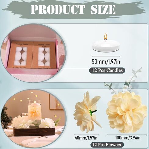 24 Pcs Floating Candles for Centerpieces and Floating Flowers Artificial Flowers Head Vase Filler for Party Home Table Wedding Centerpieces Decoration (Blue) in Kuwait