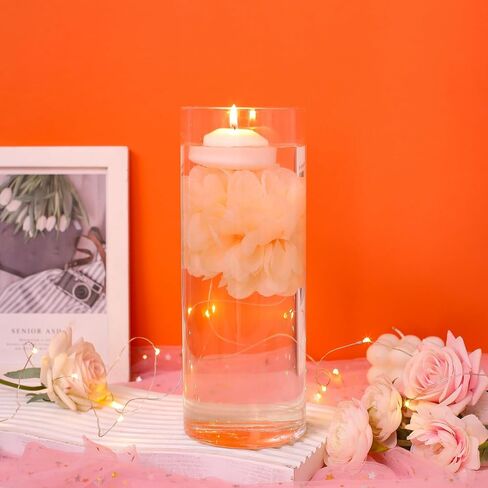 24 Pcs Floating Candles for Centerpieces and Floating Flowers Artificial Flowers Head Vase Filler for Party Home Table Wedding Centerpieces Decoration (Blue) in Kuwait