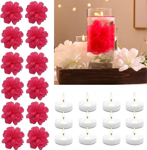 24 Pcs Floating Candles for Centerpieces and Floating Flowers Artificial Flowers Head Vase Filler for Party Home Table Wedding Centerpieces Decoration (Blue) in Kuwait