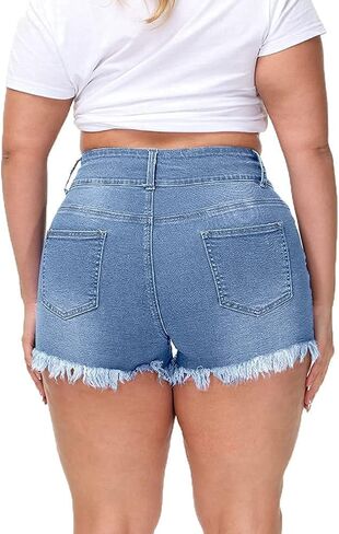 Women Plus Size Jean Shorts Sexy Stretchy High Waisted Frayed Raw Hem Denim Shorts in Saudi Arabia