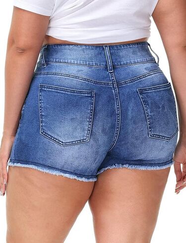 Women Plus Size Jean Shorts Sexy Stretchy High Waisted Frayed Raw Hem Denim Shorts in Saudi Arabia