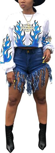 Jean Shorts for Women Frayed Raw Hem Ripped High Waisted Summer Denim Shorts in Saudi Arabia