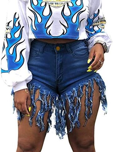 Jean Shorts for Women Frayed Raw Hem Ripped High Waisted Summer Denim Shorts in Saudi Arabia