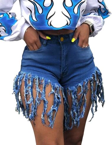 Jean Shorts for Women Frayed Raw Hem Ripped High Waisted Summer Denim Shorts in Saudi Arabia