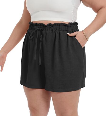 OLRIK Plus Size Shorts for Women 2026 Summer Casual Ruffle Belted Waist Lightweight Adjustable Drawstring Loose with Pockets in Kuwait