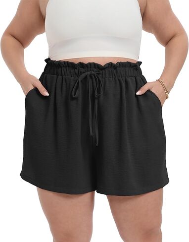 OLRIK Plus Size Shorts for Women 2026 Summer Casual Ruffle Belted Waist Lightweight Adjustable Drawstring Loose with Pockets in Kuwait