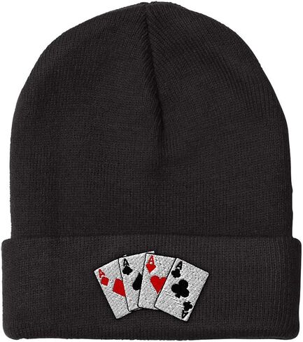Beanies for Men Poker Cards لعبة تطريز البوكر القبعات الشتوية للنساء كاب جمجمة أكريليك 1 الحجم in Kuwait