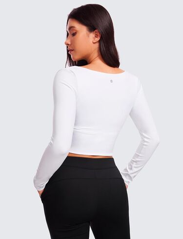 CRZ YOGA Womens Butterluxe Double Lined Long Sleeve Crop Top Square Neck Workout Athletic Casual Cropped Fitted Basic Shirts in Saudi Arabia