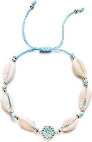 Boho Shell Bracelet for Women Adjustable Natural Cowrie Shell Bracelet Dainty Colour Daisy Flower Bracelet Handmade White Seashell Bracelet Summer Beach Jewelry for Women in Saudi Arabia