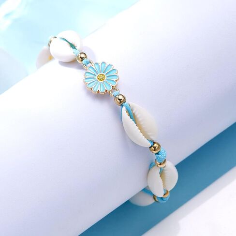 Boho Shell Bracelet for Women Adjustable Natural Cowrie Shell Bracelet Dainty Colour Daisy Flower Bracelet Handmade White Seashell Bracelet Summer Beach Jewelry for Women in Saudi Arabia