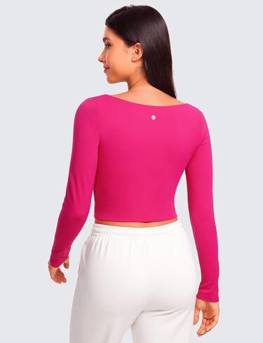 CRZ YOGA Womens Butterluxe Double Lined Long Sleeve Crop Top Square Neck Workout Athletic Casual Cropped Fitted Basic Shirts in Saudi Arabia