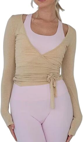 LuckInbaby Women Wrap Long Sleeve Procleout T Shirts v Neck Ruched Tie Brid in Kuwait