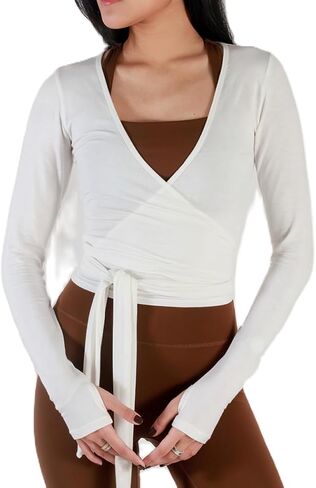 LuckInbaby Women Wrap Long Sleeve Procleout T Shirts v Neck Ruched Tie Brid in Kuwait