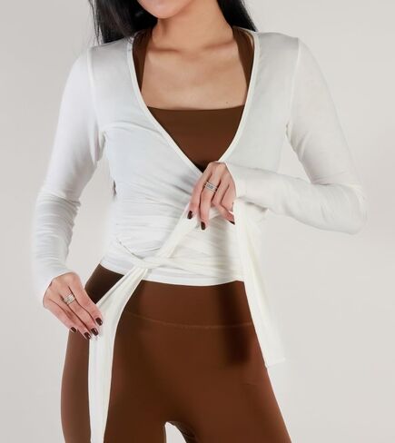 LuckInbaby Women Wrap Long Sleeve Procleout T Shirts v Neck Ruched Tie Brid in Kuwait