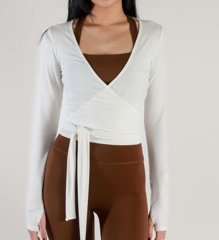 LuckInbaby Women Wrap Long Sleeve Procleout T Shirts v Neck Ruched Tie Brid in Kuwait