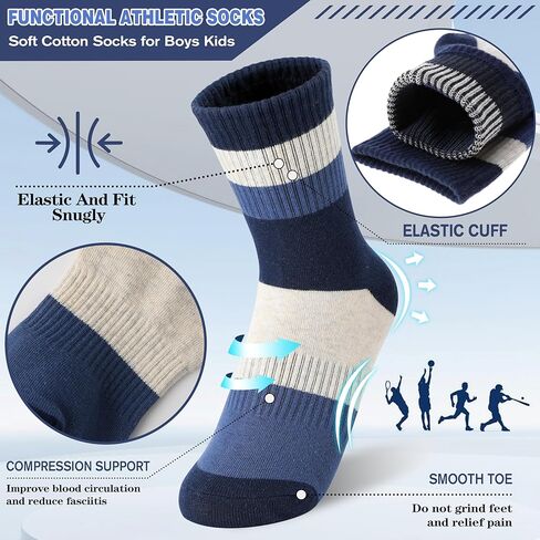 MOGGEI Boys Kids Girls Athletic Socks Basketball Sport Youth Crew Cotton Breathable Outdoor Socks 6 Pairs in Kuwait