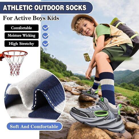 MOGGEI Boys Kids Girls Athletic Socks Basketball Sport Youth Crew Cotton Breathable Outdoor Socks 6 Pairs in Kuwait