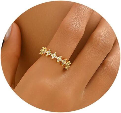حلقات زركونيا مكعب من الذهب 18K للنساء غير القابلة للتكديس القابلة للتكديس CZ Cross Star Clover Leaf Open Ring Beaternity Band Rings Jewelry in Kuwait