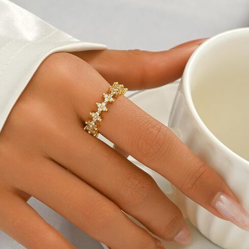حلقات زركونيا مكعب من الذهب 18K للنساء غير القابلة للتكديس القابلة للتكديس CZ Cross Star Clover Leaf Open Ring Beaternity Band Rings Jewelry in Kuwait