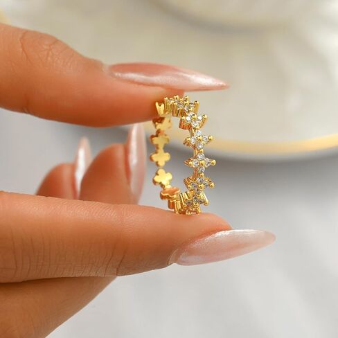 حلقات زركونيا مكعب من الذهب 18K للنساء غير القابلة للتكديس القابلة للتكديس CZ Cross Star Clover Leaf Open Ring Beaternity Band Rings Jewelry in Kuwait