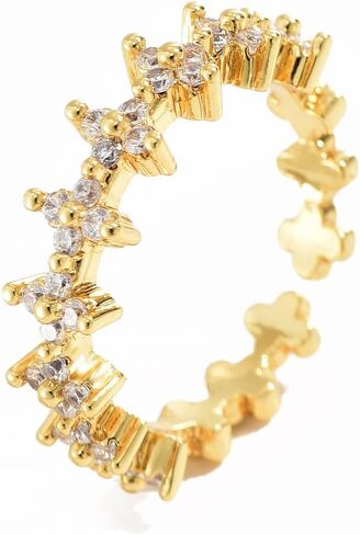 حلقات زركونيا مكعب من الذهب 18K للنساء غير القابلة للتكديس القابلة للتكديس CZ Cross Star Clover Leaf Open Ring Beaternity Band Rings Jewelry in Kuwait
