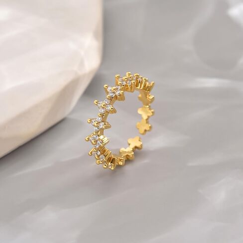 حلقات زركونيا مكعب من الذهب 18K للنساء غير القابلة للتكديس القابلة للتكديس CZ Cross Star Clover Leaf Open Ring Beaternity Band Rings Jewelry in Kuwait
