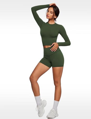 المرأة طويلة الأكمام عالية الجولة محصول المحاصيل محصول اليوغا تمرينات رفيعة احتواء على قمم رياضة اليوغا غير الرسمية in Kuwait