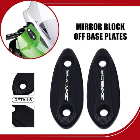 كتلة مرآة MFGZD قبالة الألواح الأساسية ، 2 PCS CNC الألومنيوم Moto Mirror كتلة قبالة لوحات متوافقة مع ZX-6R 2009-2012 / ZX-25R 2020-2024 (Black ، ZX-6R) in Kuwait