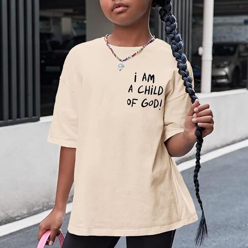 KEEVICI Cute I Am A Child of God Shirt Girls Graphic Tees Christian T Shirts for Kids Jesus Religious Faith Cotton Summer Top in Kuwait