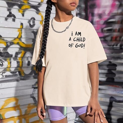 KEEVICI Cute I Am A Child of God Shirt Girls Graphic Tees Christian T Shirts for Kids Jesus Religious Faith Cotton Summer Top in Kuwait