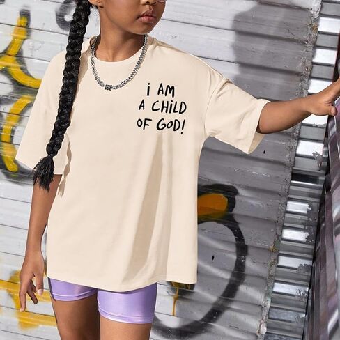 KEEVICI Cute I Am A Child of God Shirt Girls Graphic Tees Christian T Shirts for Kids Jesus Religious Faith Cotton Summer Top in Kuwait
