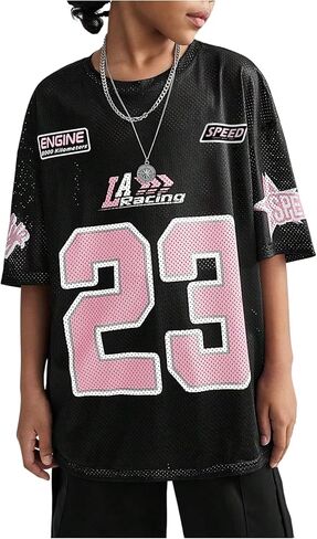 Verdusa Girl's Oversized Jersey Shirts Number Y2k Tops Letter Print Vintage Tees in Saudi Arabia