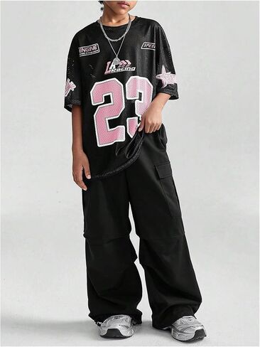 Verdusa Girl's Oversized Jersey Shirts Number Y2k Tops Letter Print Vintage Tees in Saudi Arabia