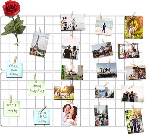 Wire Wall Grid Panel for Photo Display, DIY Iron Picture Frames Collage For Hanging Wall Decor, Foldable Multi Pictures Organizer with 12 Clips, 28'' X 22'' Inch.(2 Pack) in Saudi Arabia