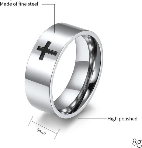 Men's Cross Ring Stainless Steel Black/Silver 6mm/8mm Faith Engagement Wedding Promise Band Ring Jewelry size 8-12 in Kuwait