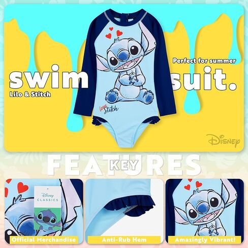 Disney Girls One Piece Swimsuit, Long Sleeve Swimming - Girls Gifts in Saudi Arabia