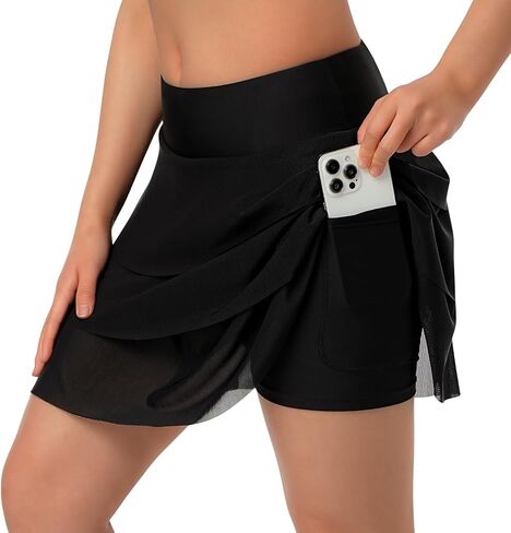 beroy Women's Swim Skirts Skorts Mesh Layered Ruffle Tummy Control Skirt Boxer Liner Bathing Suit Swimsuit Bottoms Pockets in Saudi Arabia