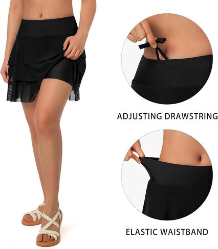 beroy Women's Swim Skirts Skorts Mesh Layered Ruffle Tummy Control Skirt Boxer Liner Bathing Suit Swimsuit Bottoms Pockets in Saudi Arabia