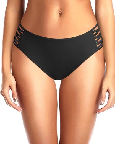 Zmart Strappy Bikini Bottoms - Women's Full Coverage Bathing Suit Mid Waist Swimsuit Bottom in Saudi Arabia