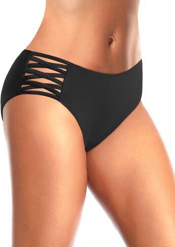 Zmart Strappy Bikini Bottoms - Women's Full Coverage Bathing Suit Mid Waist Swimsuit Bottom in Saudi Arabia
