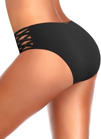 Zmart Strappy Bikini Bottoms - Women's Full Coverage Bathing Suit Mid Waist Swimsuit Bottom in Saudi Arabia