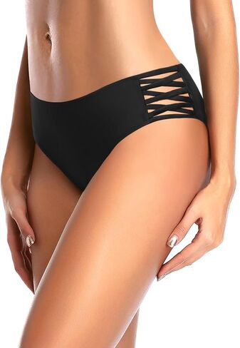 Zmart Strappy Bikini Bottoms - Women's Full Coverage Bathing Suit Mid Waist Swimsuit Bottom in Saudi Arabia