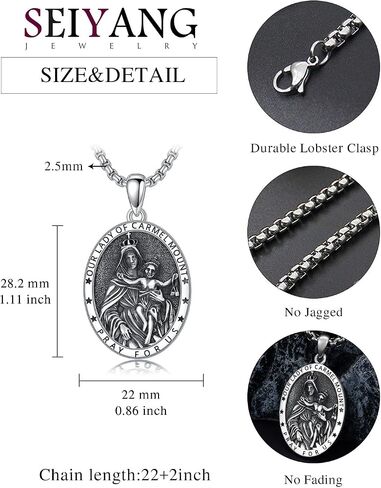Seiyang Saint Necklace 925 Sterling Silver Patron Amulet Medal Jewelry for Men Women (with Gift Box) in Kuwait