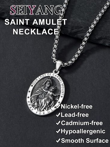 Seiyang Saint Necklace 925 Sterling Silver Patron Amulet Medal Jewelry for Men Women (with Gift Box) in Kuwait