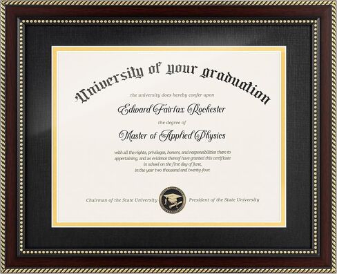 8.5x11 Diploma Frame with Black over Gold Mat or Full Display 11x14 Document Certificate Frame for Diploma Degree with HD Tempered Glass Graduation Picture Frame for Wall, Mahogany in Saudi Arabia