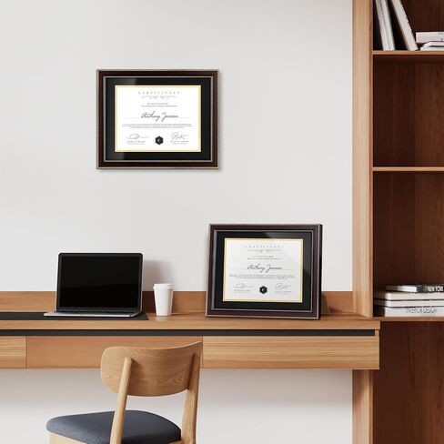 8.5x11 Diploma Frame with Black over Gold Mat or Full Display 11x14 Document Certificate Frame for Diploma Degree with HD Tempered Glass Graduation Picture Frame for Wall, Mahogany in Saudi Arabia