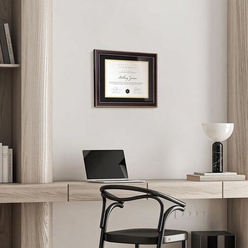 8.5x11 Diploma Frame with Black over Gold Mat or Full Display 11x14 Document Certificate Frame for Diploma Degree with HD Tempered Glass Graduation Picture Frame for Wall, Mahogany in Saudi Arabia